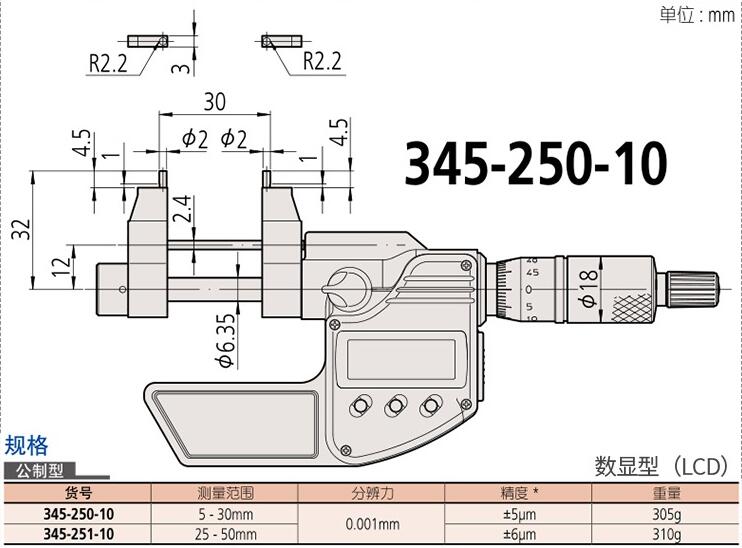 三豐數顯內徑千分尺345-250